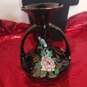 Black Glass Cloisonne 2 Handle Vase